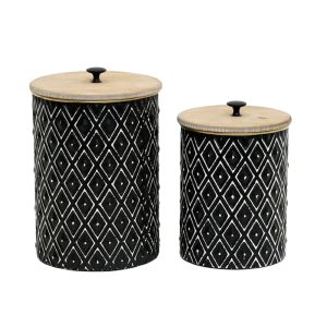 CRUSE ΚΟΥΤΙ ΑΠΟΘΗΚΕΥΣΗΣ SET 2ΤΜΧ 19x19x28cm ΜΕΤΑΛΛΟ ΜΑΥΡΟ ΦΥΣΙΚΟ ΞΥΛΟ