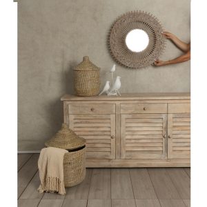 NILE ROUND ΚΑΛΑΘΙ ΜΕ ΚΑΠΑΚΙ SET 2ΤΜΧ 37x37x38cm KANSGRASS ΦΥΣΙΚΟ ΛΕΥΚΟ PVC