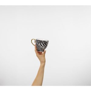 SAFARI ΚΟΥΠΑ 11x11x9cm NEW BONE CHINA ΛΕΥΚΟ ΜΑΥΡΟ ΧΡΥΣΟ