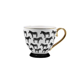 SAFARI ΚΟΥΠΑ 11x11x9cm NEW BONE CHINA ΛΕΥΚΟ ΜΑΥΡΟ ΧΡΥΣΟ