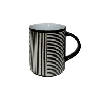 LINES DARK ΚΟΥΠΑ 8x8x10cm STONEWARE ΜΑΥΡΟ ΛΕΥΚΟ