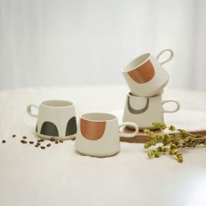 SCANDI ΚΟΥΠΑ 8x8x8cm NEW BONE CHINA ΛΕΥΚΟ ΜΠΕΖ