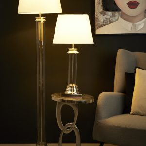 SKYLER ΦΩΤΙΣΤΙΚΟ ΕΠΙΤΡΑΠΕΖΙΟ 37x37x62cm ΑΛΟΥΜΙΝΙΟ ΑΣΗΜΙ ΓΥΑΛΙ ΛΕΥΚΟ