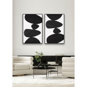 TREMBLING STONE ΠΙΝΑΚΑΣ ΔΙΑΚΟΣΜΗΣΗΣ 60x90x4cm ΚΑΜΒΑΣ ΛΕΥΚΟ ΜΑΥΡΟ ΞΥΛΟ ΜΑΥΡΟ