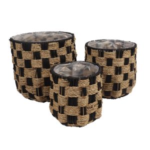 SULIEN ΚΑΛΑΘΙ SET 3ΤΜΧ 34x34x31cm SEAGRASS ΦΥΣΙΚΟ ΜΑΥΡΟ PAPER ROPE
