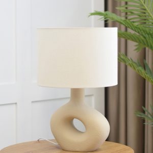 PEBBLE ΦΩΤΙΣΤΙΚΟ ΕΠΙΤΡΑΠΕΖΙΟ 30x30x49cm ΚΕΡΑΜΙΚΟ ΜΠΕΖ ΛΙΝΟ ΜΠΕΖ