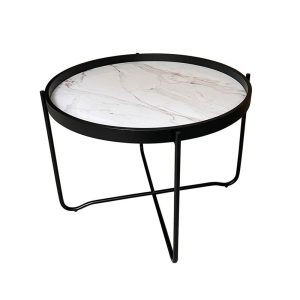 ALABASTER COFFEE TABLE ΛΕΥΚΟ ΜΕ PATTERN ΜΑΥΡΟ 63x63x42cm