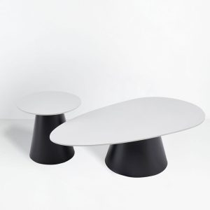 OVO COFFEE TABLE SET 2ΤΕΜ ΛΕΥΚΟ ΜΕ ΟΨΗ ΜΑΡΜΑΡΟΥ ΜΑΥΡΟ 129x69x38cm